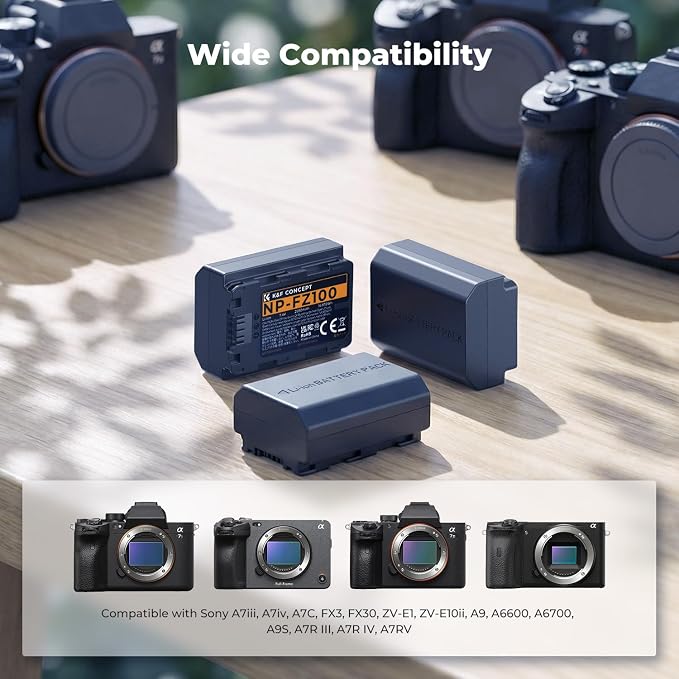 K&F Concept 3-Pack NP-FZ100 Battery and Upgraded LCD Battery Charger Compatible - Image 4