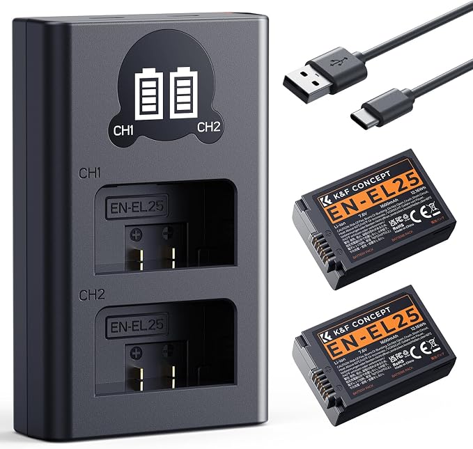 K&F CONCEPT 1600mAh EN-EL25 Battery 2-Pack EN-EL25A Battery and Dual LCD by KFCONCEPT