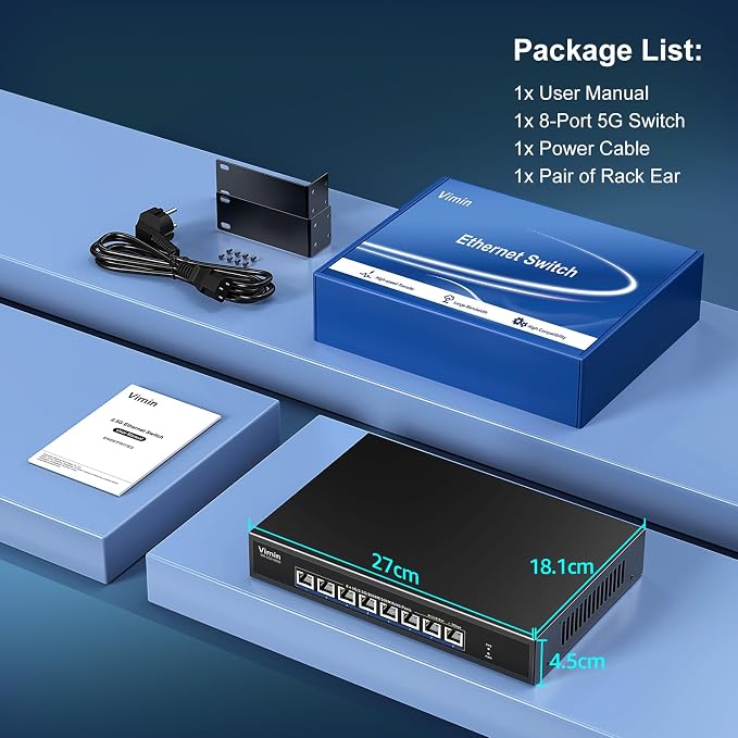 8 Port 5G Ethernet Switch, 5Gbe-RJ45 Port Network Switch Unmanaged Support - Image 8