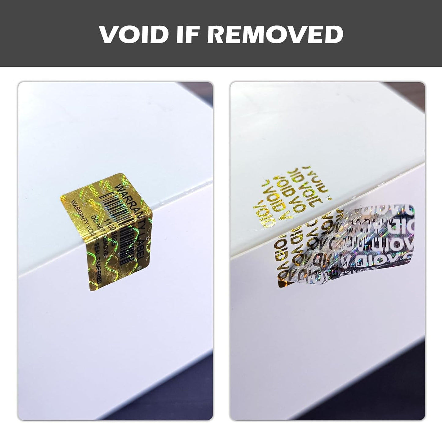300pcs Tamper Proof Stickers Hologram Security Labels Genuine Warranty Seal with bar Code Unique Serial Number(1.2 X 0.6 Inch,Gold,GQYH)