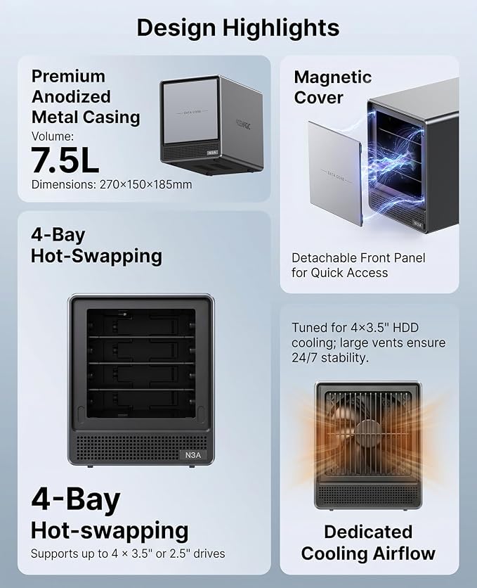 ACEMAGIC NAS N3A 4-Bay Desktop Network Attached Storage Home & Office Backup Hub - Image 3
