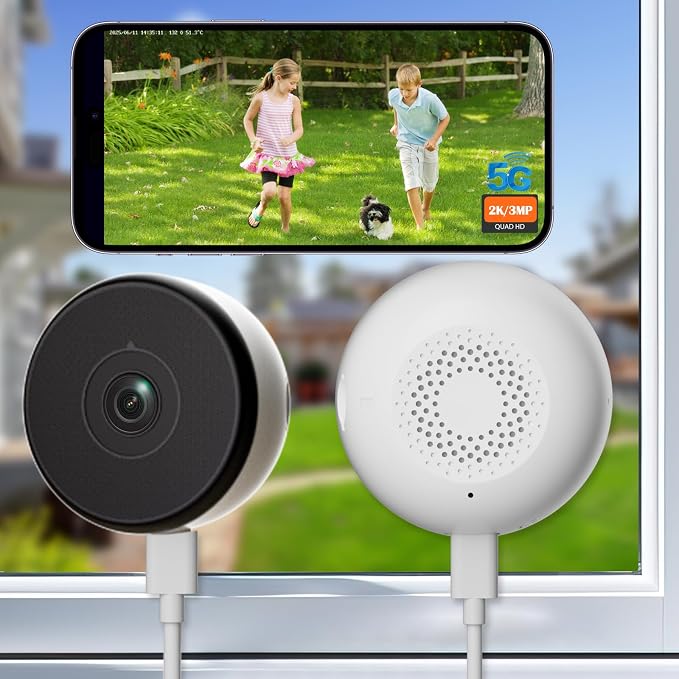 2K Indoor Dome Window Security Camera, 5G & 2.4GHz Dual Band WiFi Camera by Volmees