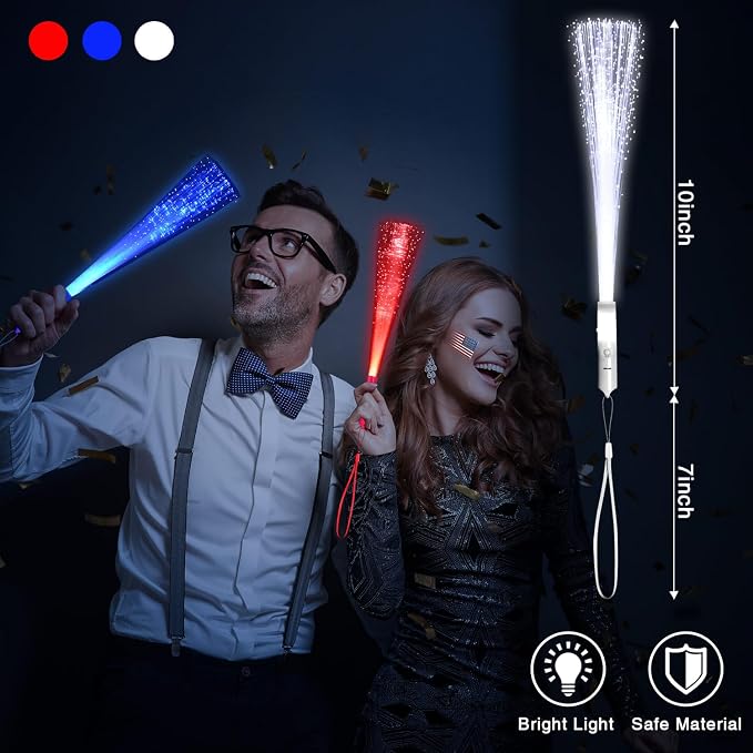 36 Pack Red Blue White Glow Sticks Light Up Fiber Optic Stick Glow Wands Bulk - Image 2