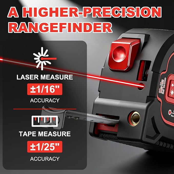 3-in-1 Laser Tape Measure - 196ft Max Laser Distance Meter & 16ft AutoLock - Image 5