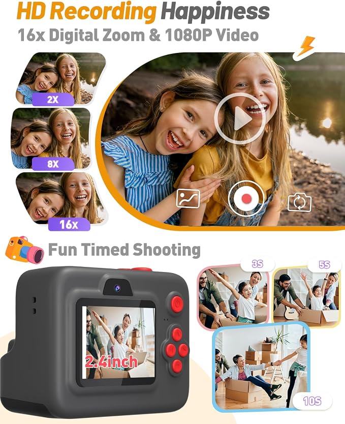 Yehtta Kids Camera Instant Print, Dual-Lens Front Rear Selfie Camera - Image 3