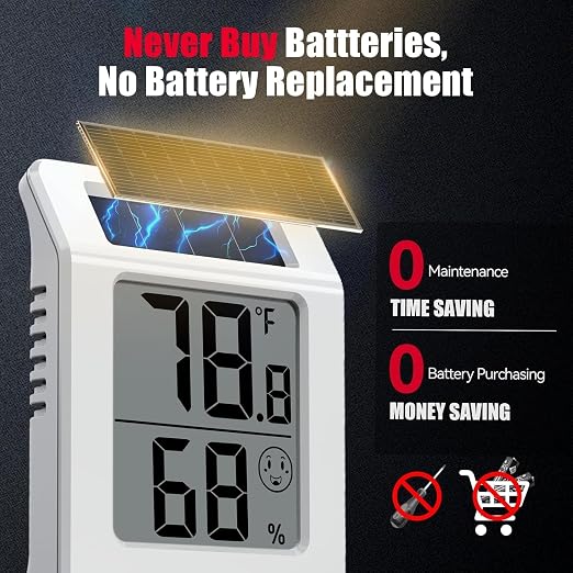 BaldrTherm Digital Thermometer and Humidity Meter, Solar-Powered 2.2" Indoor - Image 2