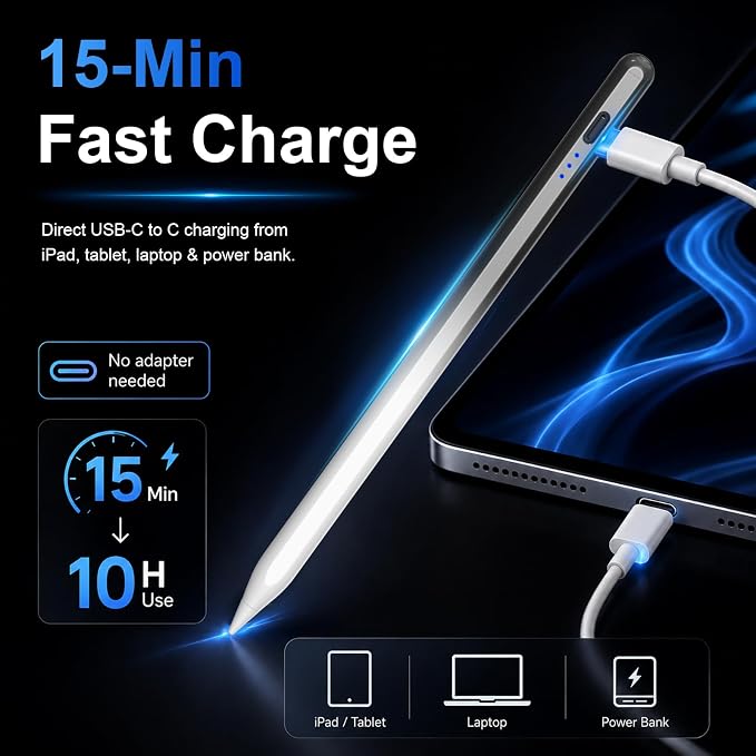 HATOKU Stylus Pen for iPad 2018-2026, 15 Mins Fast Charging Pencil 1st Gen - Image 2