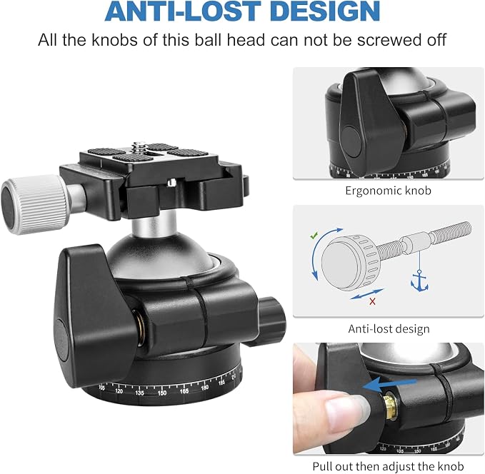 CAVIX Tripod Ball Head with 1/4" Arca Swiss Quick Release Plate Aluminium - Image 9