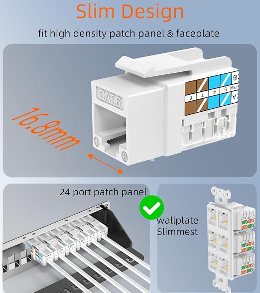 Rapink RJ45 Keystone Jack Cat6 10G Support, Keystone Jacks UTP 25 Pack - Image 2