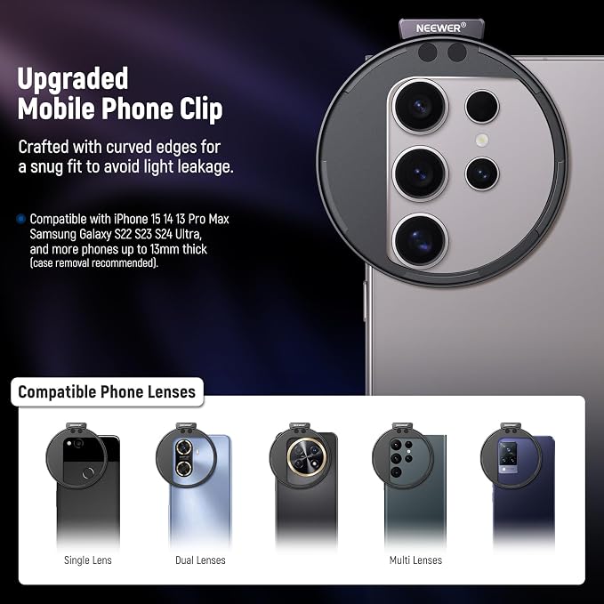 NEEWER 67mm Clip On Variable ND2-ND32 Phone Lens Filter Kit, Phone Clip - Image 4