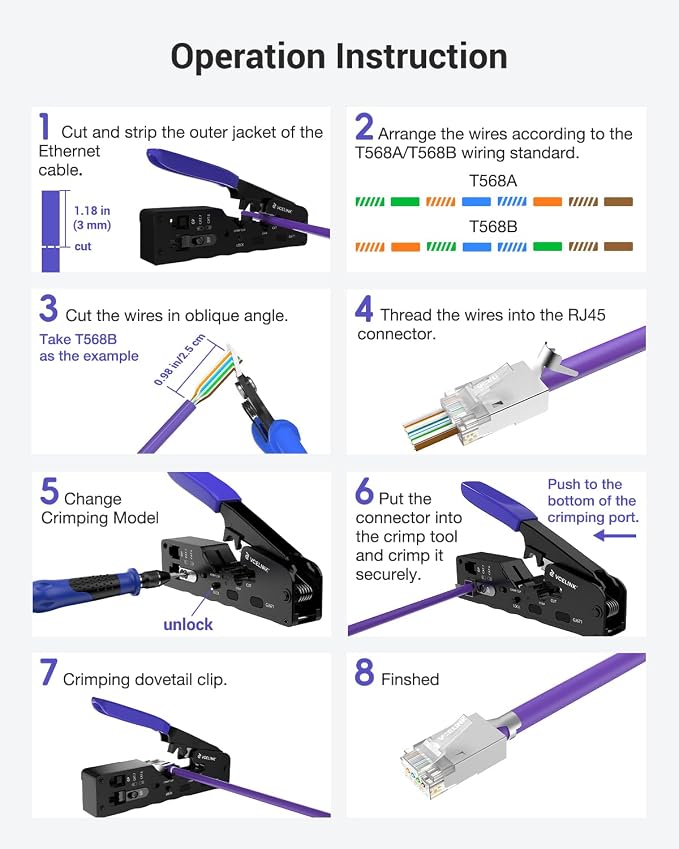 VCELINK RJ45 Crimp Tool, All-In-One Ethernet Pass Through Crimper - Image 5