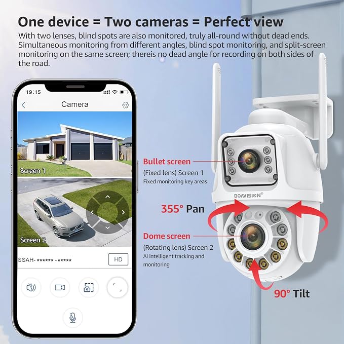 BOAVISION 2Pack 2.4G/5G WiFi Outdoor Security Camera, Dual Lens Wireless PTZ - Image 2