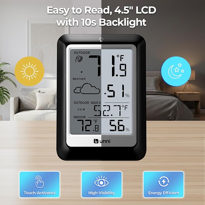 Indoor Outdoor Thermometer Hygrometer Wireless Weather Station, Temperature - Image 5
