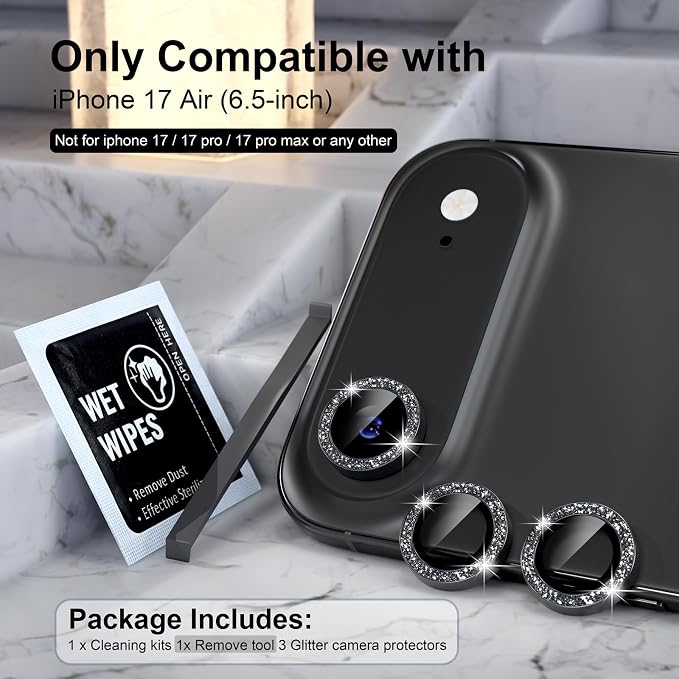 Choiche Compatible for iPhone 17 Air Camera Lens Protector Bling, 9H Tempered - Image 2