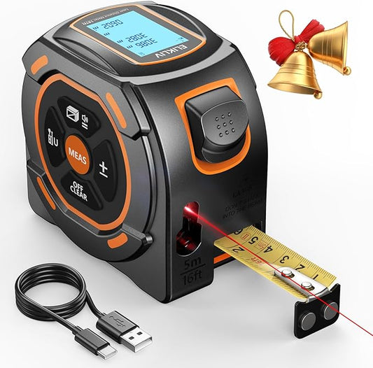 Laser Tape Measure 2-in-1, 197Ft Laser Distance Meter & 16Ft Digital Tape by Elikliv