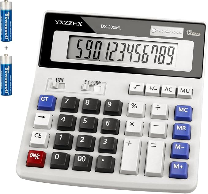 Desk Calculator 12 Digit Extra Large 4.3-Inch LCD Display, Two Way Power by yxzzhx