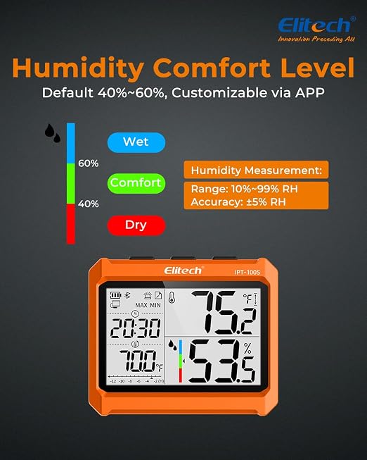 Elitech Digital Bluetooth Hygrometer Thermometer, Refrigerator Thermometer - Image 3