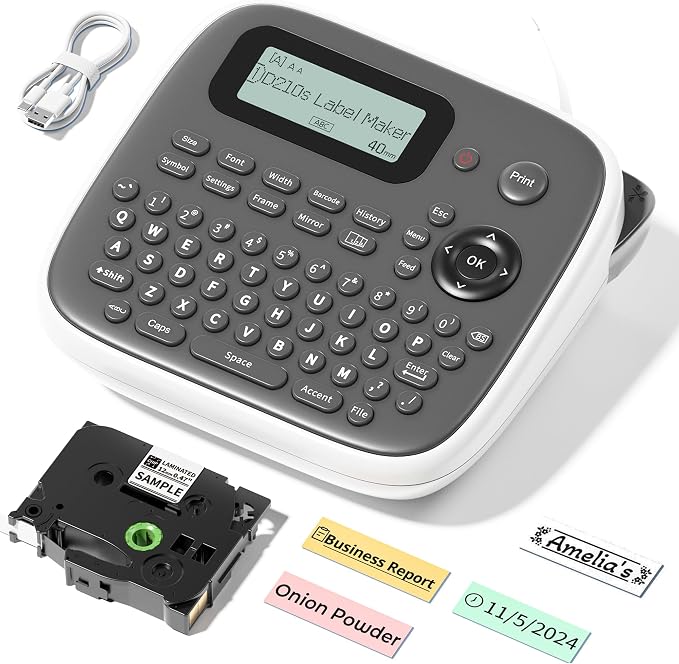 Label Maker Machine with Tape, Label Maker Waterproof Labels 12mm, D210s by HOME