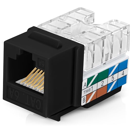 Everest 90° Angled RJ45 Cat6A Keystone Jacks 100-Pack in Black by EverestMediaSolutions