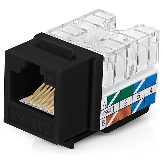Everest 90° Angled RJ45 Cat6A Keystone Jacks 10-Pack in Black by EverestMediaSolutions