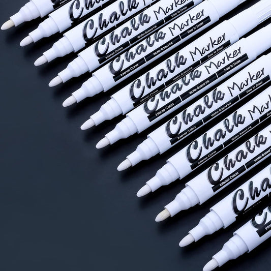 Volcanics White Liquid Chalk Markers for Blackboard Window Marker for Glass Washable Crayons Window Paint Pen Chalk Pens for Glass, 12 Pack
