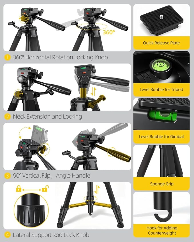 60 Inches Heavy Duty Aluminum Tripod, 0.8mm Thick Laser Level Tripod - Image 8