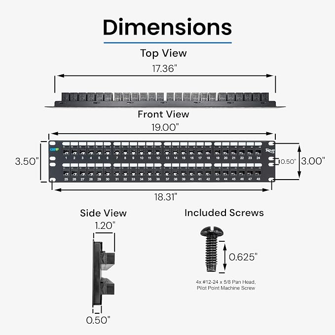 ICC CAT6A Feed-Through Patch Panel, 48 Port, 2U Rackmount, RJ45 Ethernet Patch - Image 8