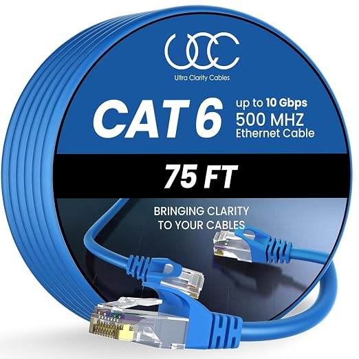 Cat 6 Ethernet Cable 75 ft, 10Gbps High Speed Ethernet Cable, Internet Cable by UltraClarityCables