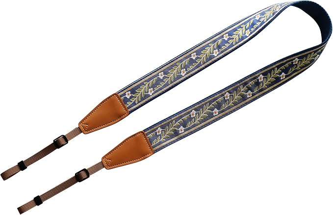 Original Design Personalized Adjustable Camera Strap Vintage Blue Jasmine - Image 2