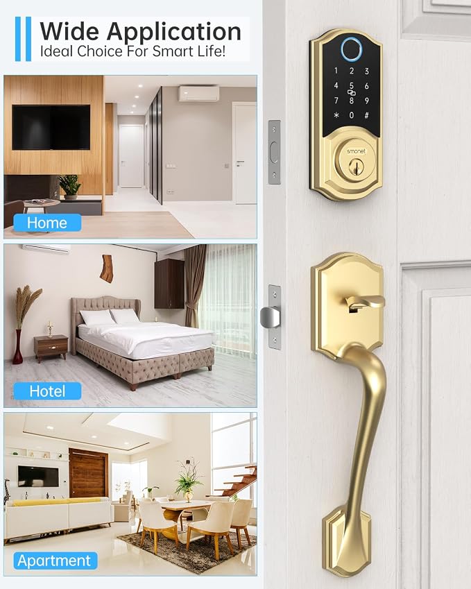 SMONET Smart Lock Brass Fingerprint Deadbolt, Keyless Entry Door Lock - Image 4