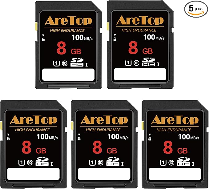 AreTop SD Card 8GB, 5 Pack UHS-I Class 10 SDHC Memory Card, 5 Pack 8GB Full HD by AreTop