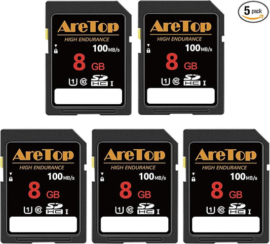 AreTop SD Card 8GB, 5 Pack UHS-I Class 10 SDHC Memory Card, 5 Pack 8GB Full HD by AreTop