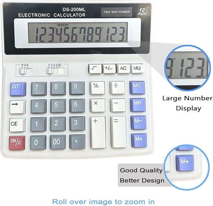 Desk Calculator Large 12 Digit Display, Dual Power Basic Calculator Desktop - Image 4