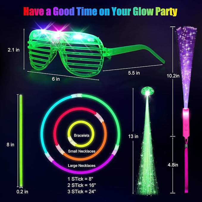 OLUPP 148 PCS Glow in the Dark Party Supplies, 16 Fiber Optic Wands, 14 LED - Image 7