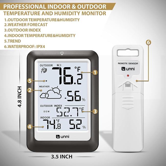 Indoor Outdoor Thermometer Wireless Weather Station, Temperature Humidity - Image 7