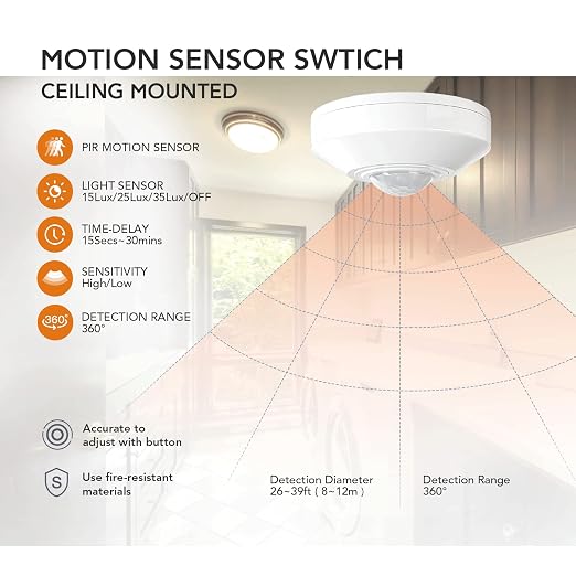 RAYZEEK Ceiling Mount 360 degree PIR Occupancy Motion Sensor, 8-12M High - Image 3