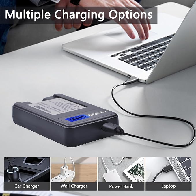 2-Pack 1200mAh 3.7v NB-4L Battery and LCD USB Charger - Image 3