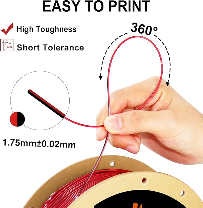 LOVOON PLA Filament 1.75mm Silk Dualcolors Red Black, Shiny Coextrusion PLA - Image 3