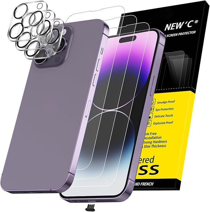 NEW'C 3x for iPhone 14 Pro Max Screen Protector+ 3x Camera Lens Protector by NEWC