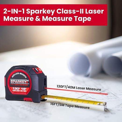 SPARKEY 2-in-1 Laser Tape Measure, 130Ft Laser Distance Measurement, - Image 9