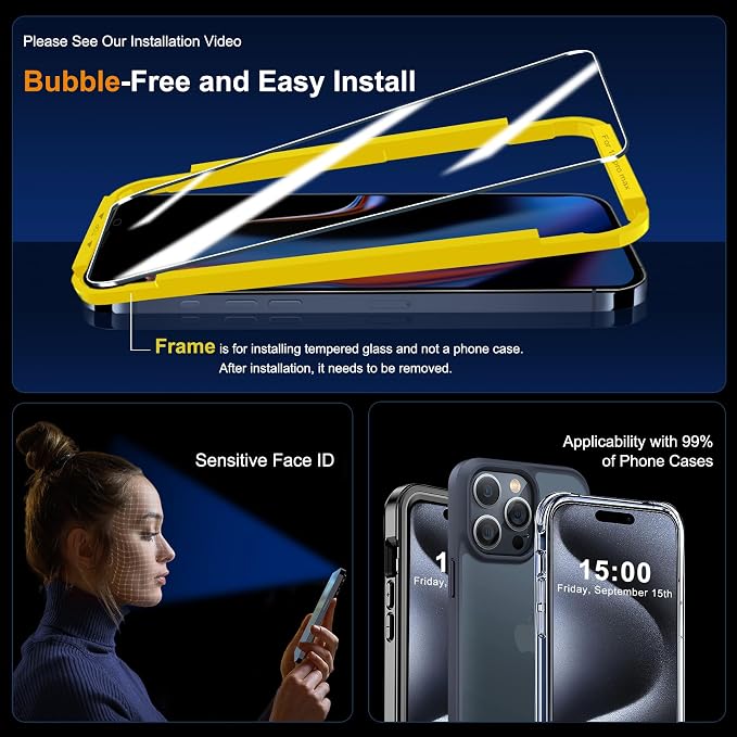 QHOHQ 3 Pack Screen Protector for iPhone 15 Pro Max - Image 6