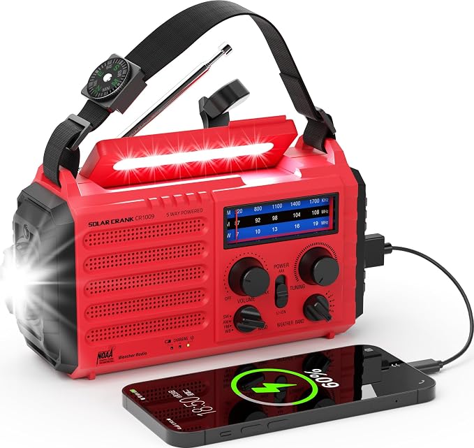 Emergency Solar Hand Crank Radio, AM/FM/SW NOAA Weather Alert Radio, Flashlight by PPLEE
