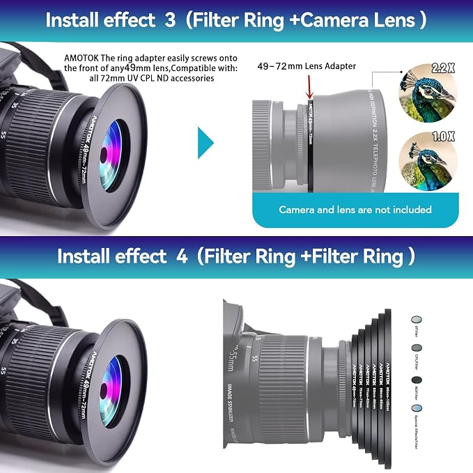49mm Lens to 72mm Camera Lens Adapter, 49mm to 72mm Filter Step-Up Adapter Ring - Image 7