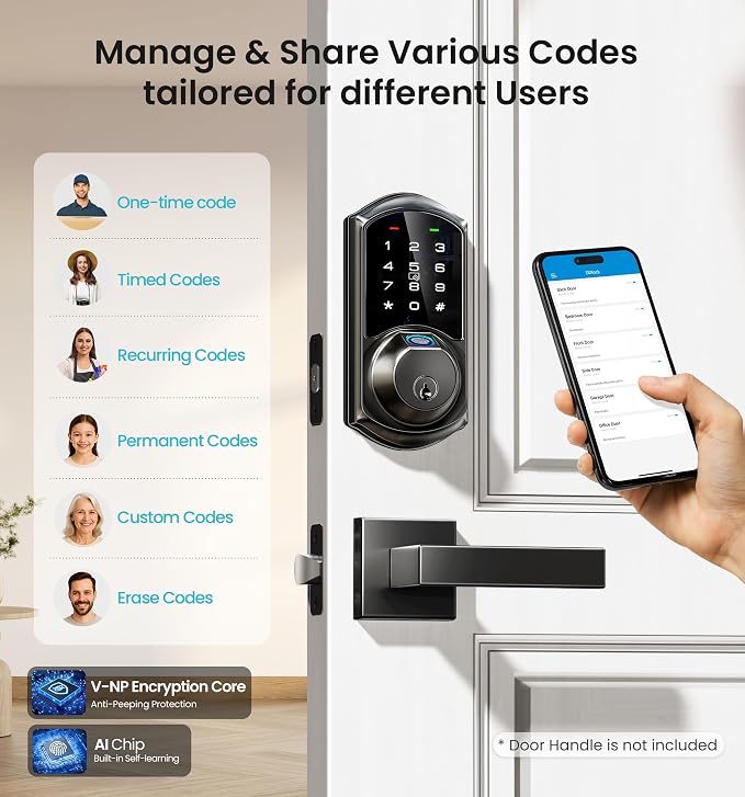 Veise VE07 Fingerprint Smart Door Lock, 7-in-1 Keyless Entry Deadbolt - Image 4