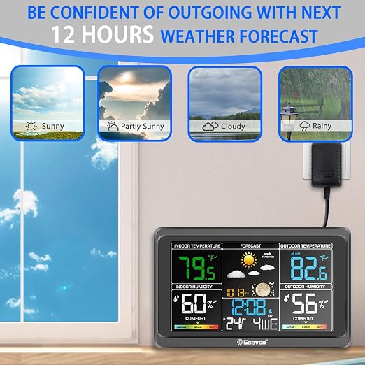 Geevon Weather Stations Wireless Indoor Outdoor Thermometer, Color VA Display - Image 8