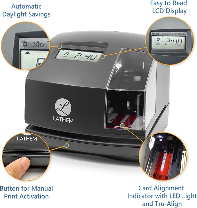 Lathem 1600e Time Clock Punch Machine & Document Stamp, Time Keeping System - Image 3