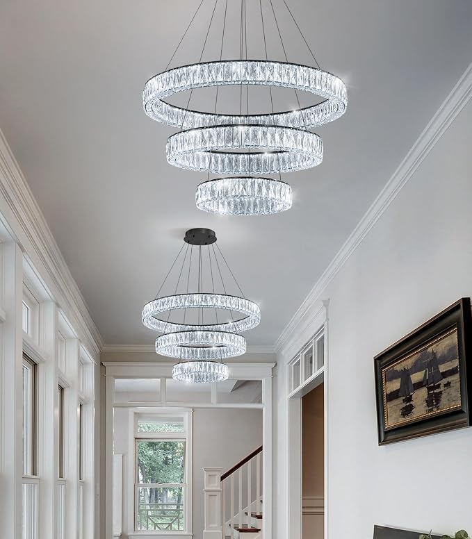 HAIXIANG Modern Glam Chandelier Crystal LED Remote Rings Chandelier Adjustable - Image 5
