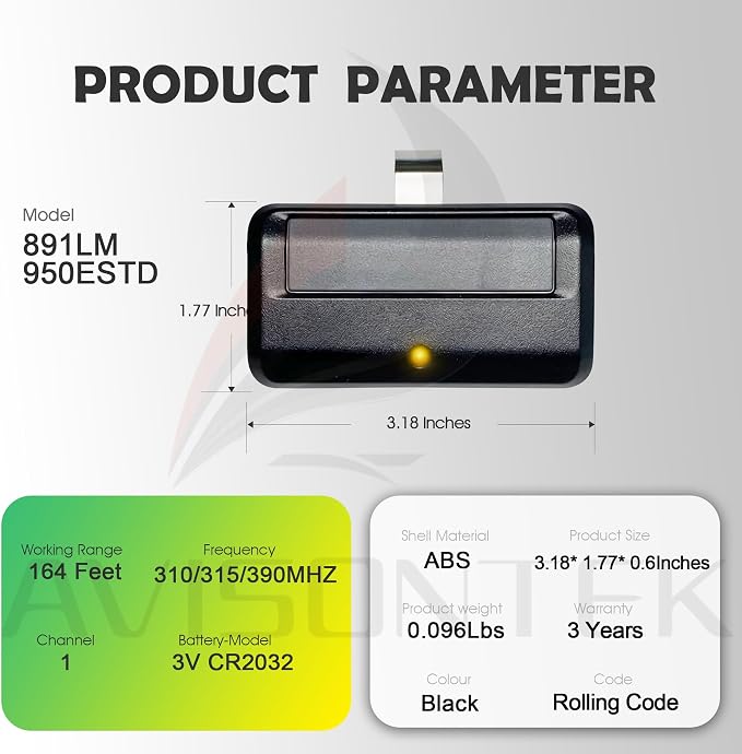 Avisontek 2-Pack for LiftMaster 891LM Garage Door Opener Remote - Image 7