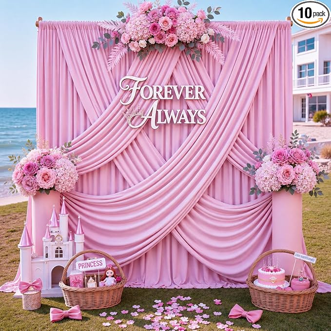 50ft x 12ft Wrinkle Free Pink Backdrop Curtains by CO-AVE