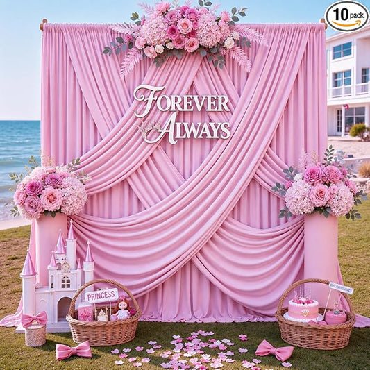 50ft x 12ft Wrinkle Free Pink Backdrop Curtains by CO-AVE